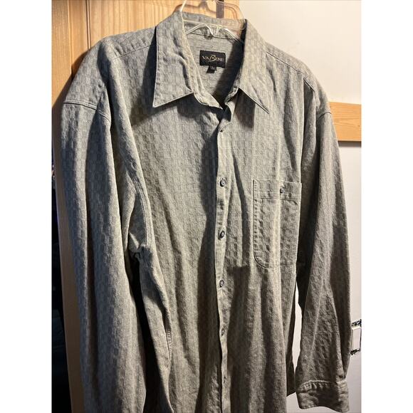 Va Bene Vintage Men’s L Gray Check Long Sleeve Button Down Cotton Shirt - Picture 2 of 14